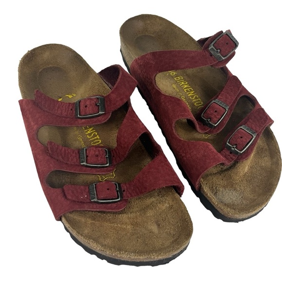 Birkenstock Shoes - Birkenstock Florida Sandals Narrow Width Deep Red Leather Women's 36 US 5 - 5.5